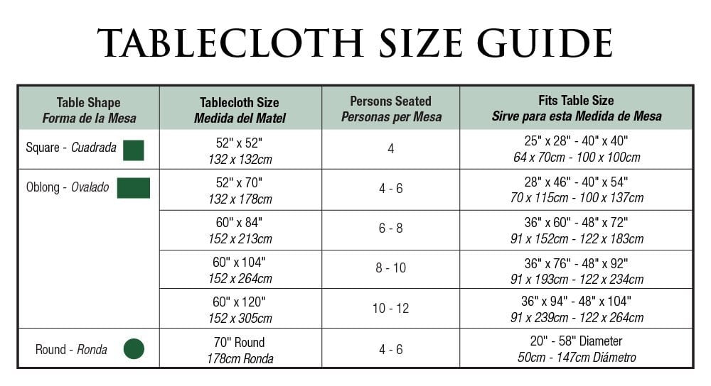 Tablecloth Size Chart