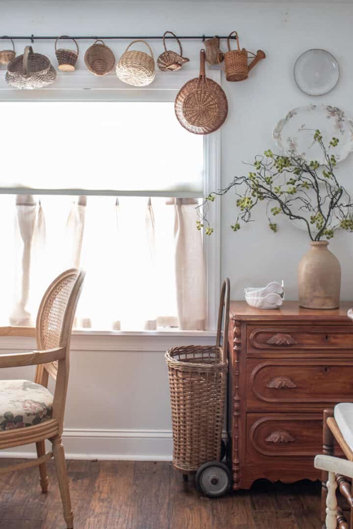 hanging a display of min baskets