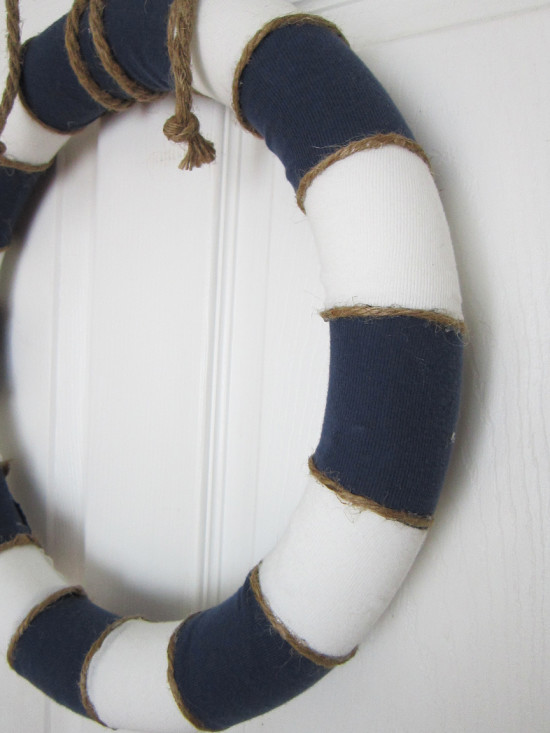 blue and white striped wreath