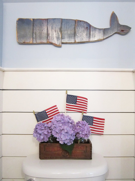 red white and blue bathroom