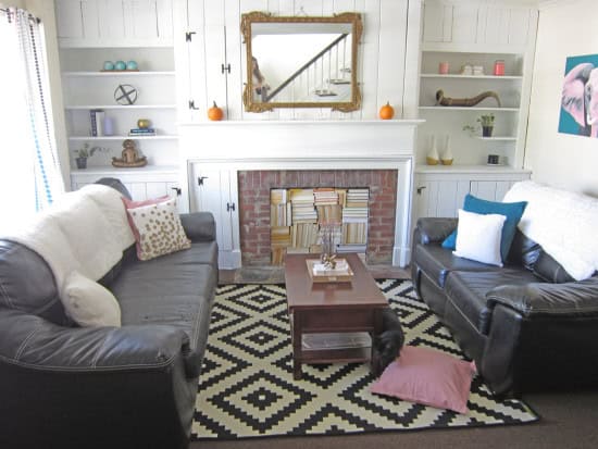 Living Room Makeover Fireplace with books