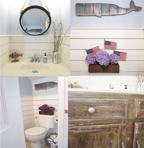 August tiny half bath makeover with plankboard