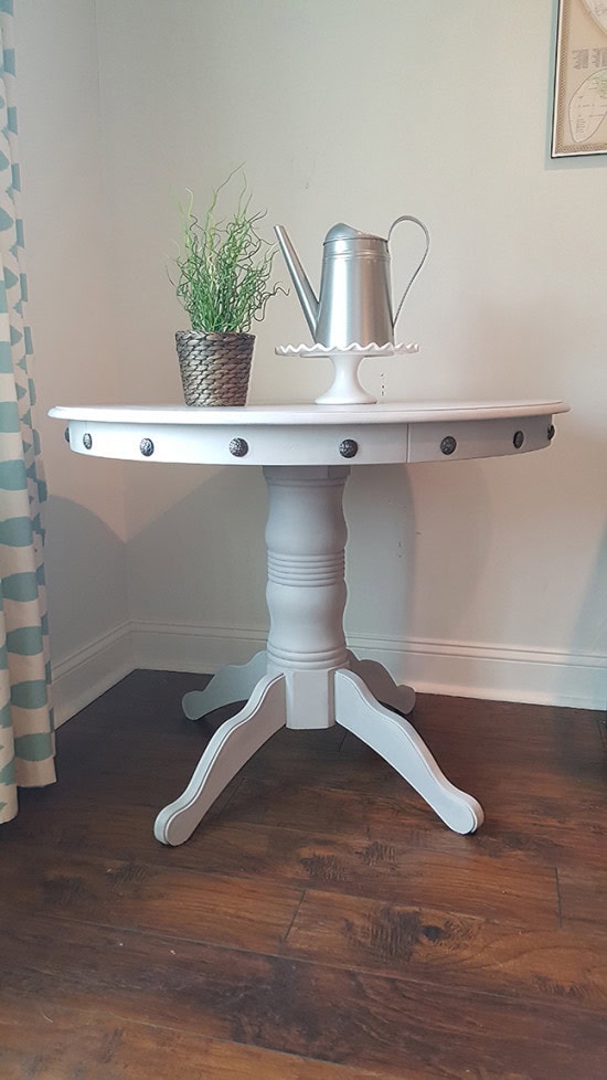 Pedestal table with nailhead trim DIY