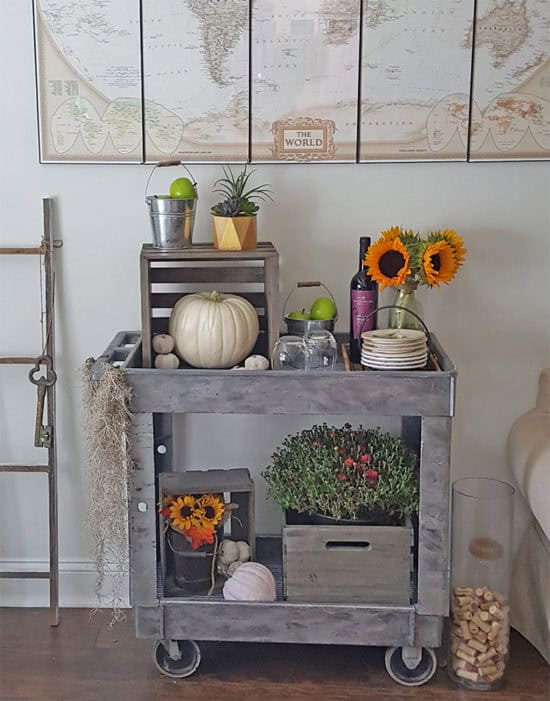 The Honeycomb Home - fall-bar-cart-crates-and-pallet