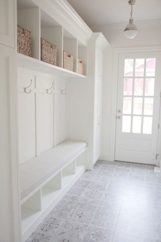 Patterned Tile Flooring mudroom/foyer