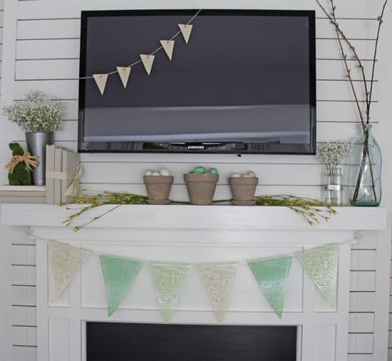 Spring decorating Spring mantel shiplap fireplace wall