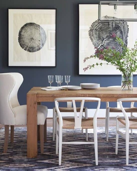 mixed wood dining table and chairs