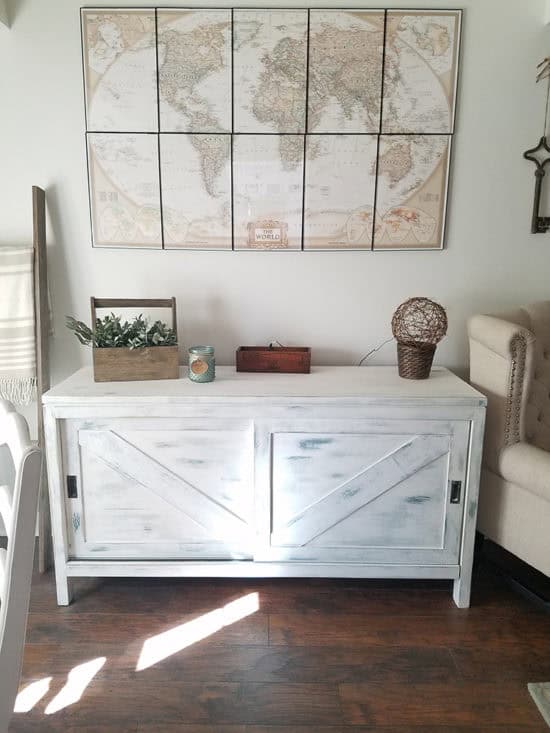 farmhouse sideboard layered paint distressed