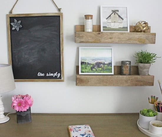 bedroom makeover rustic shelves over desk, how to hang art over a desk