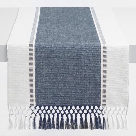 blue and white table runner