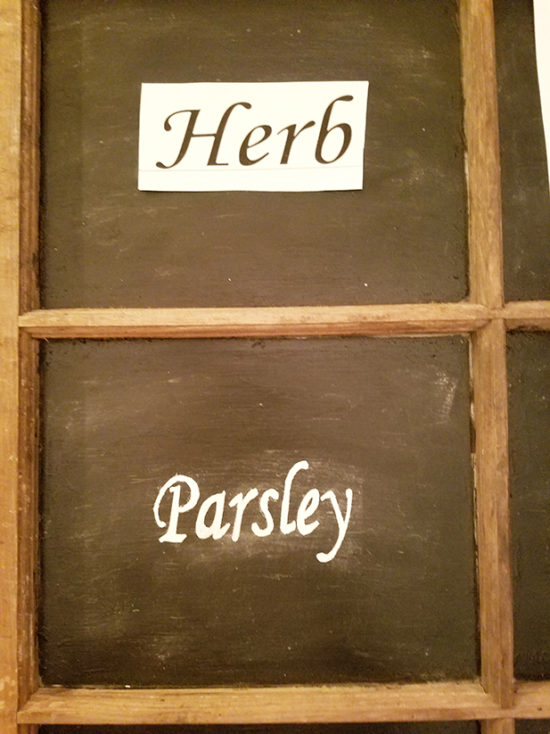 herb garden chalkboard words in window