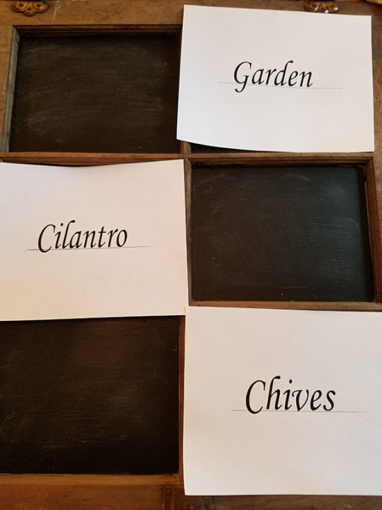 herb garden markers, perfect chalkboard lettering with the transfer method