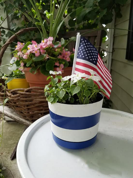 Dollar Store DIY - Striped Flowerpot - The Honeycomb Home