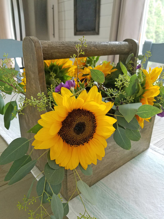 DIY Floral Centerpiece with Sunflowers and Eucalpytus