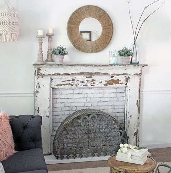 how to build a custom fireplace surround for a vintage mantel - this one was found at a flea market