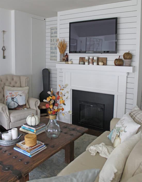 Fall decor family room with fall colors fall mantel