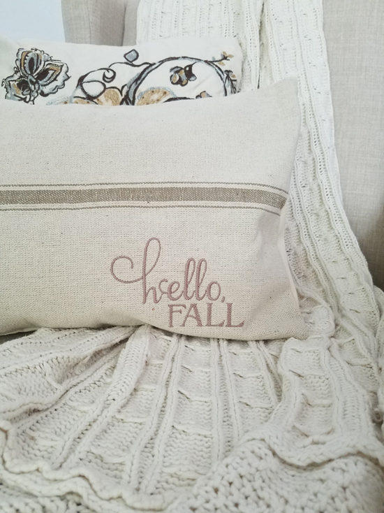 hello fall farmhouse ticking stripe pillow