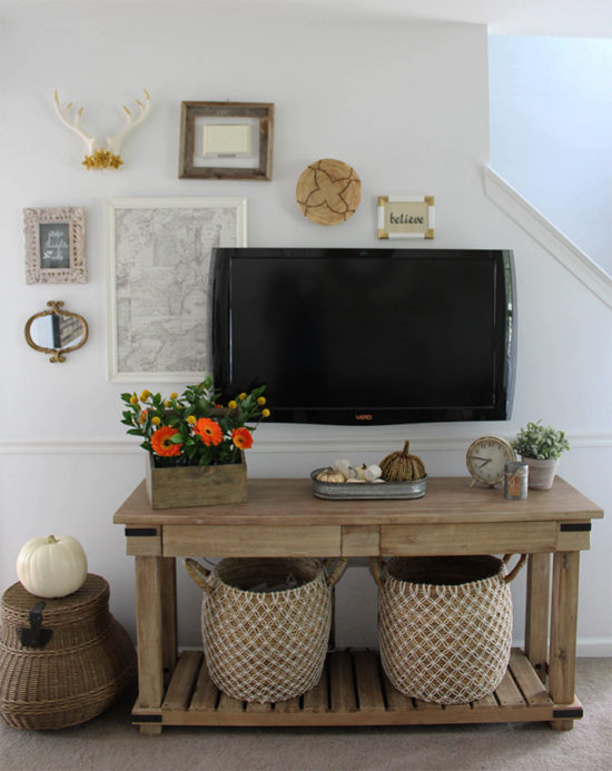tv gallery wall and fall decorating