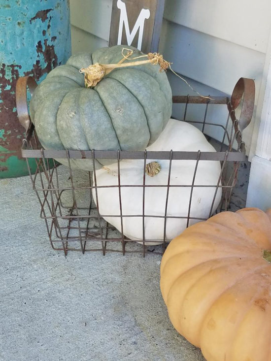 white pumpkins, green pumpkins, small front porch ideas