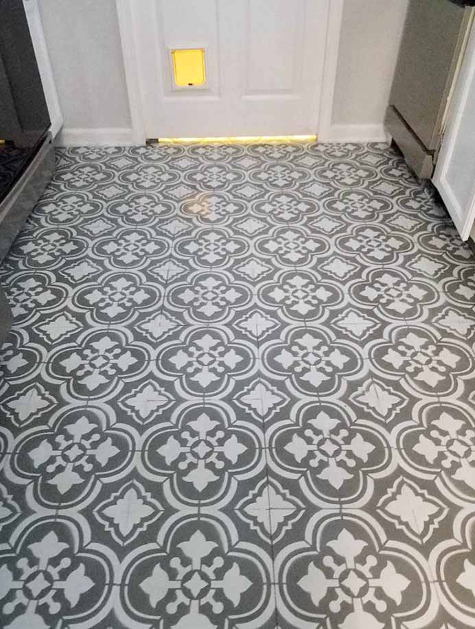 Painted and Stenciled Linoleum flooring - kitchen flooring ideas on a budget