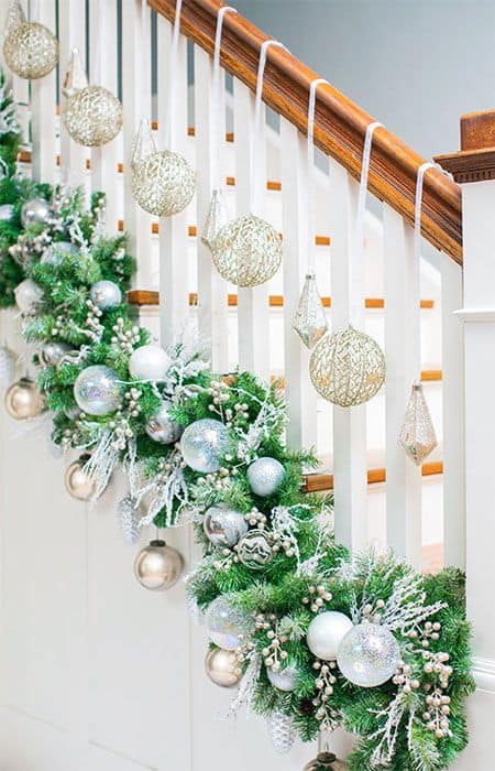 Christmas ornaments on stairs