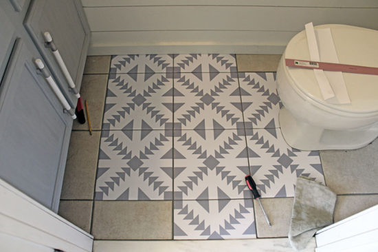Floor Stickers in The Bathroom! - The Honeycomb Home
