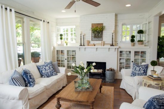 fixer upper all white living room