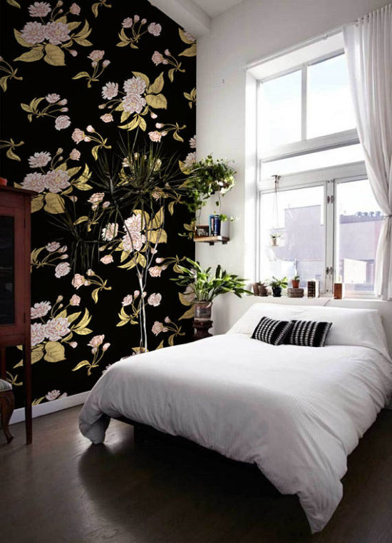 floral wallpaper accent wall