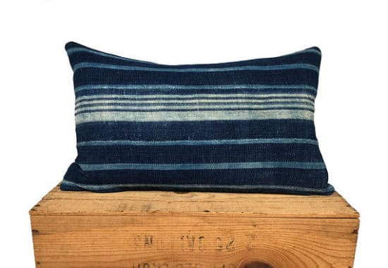 blue stripe mud cloth pillow cover