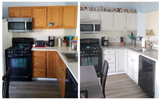 Kitchen makeover on a budget, before and after, DIY Granite counters