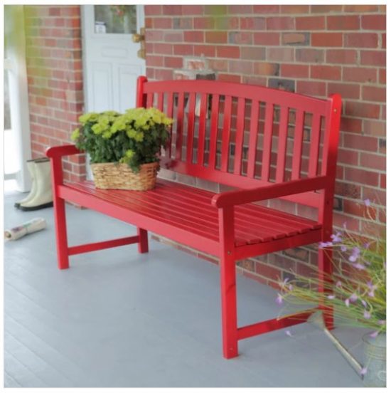 red garden bench