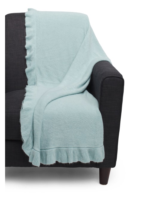 blue ruffled throw blanket