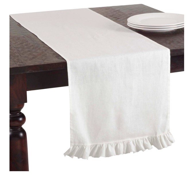 white ruffled table runner