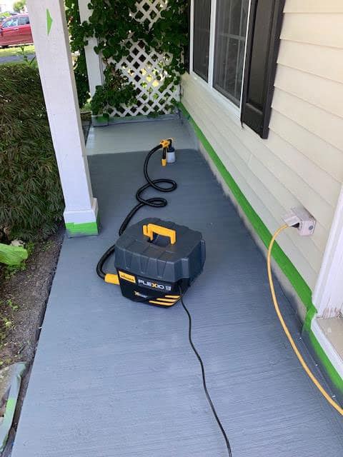 DIY Painted concrete porch, use two different colors to look like wood planks