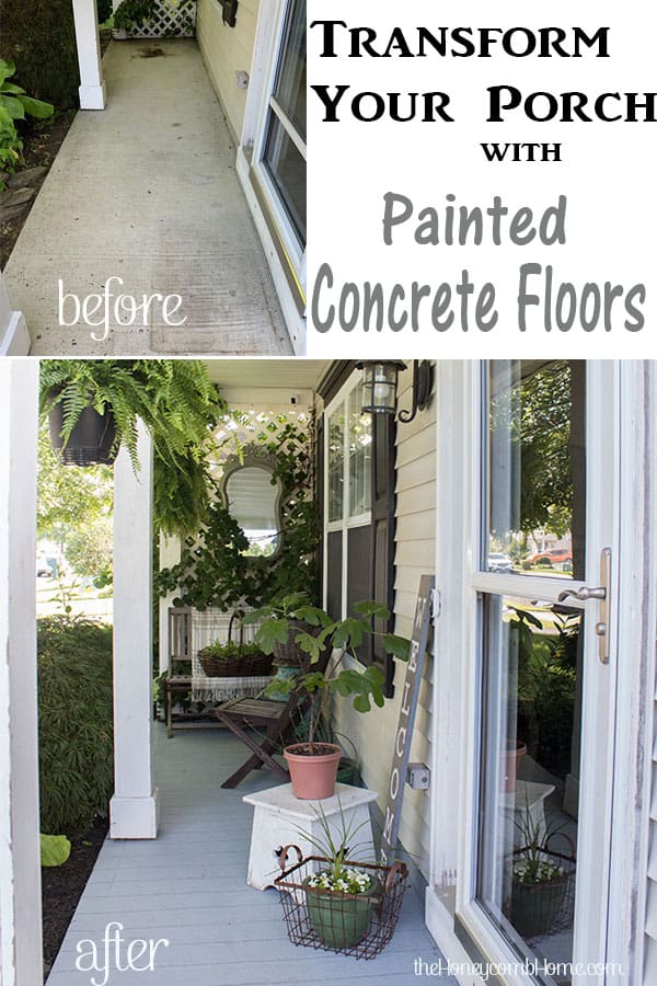 How to update your porch with painted concrete floors that look like wood planks. This is a cheap and easy DIY idea with amazing results! 