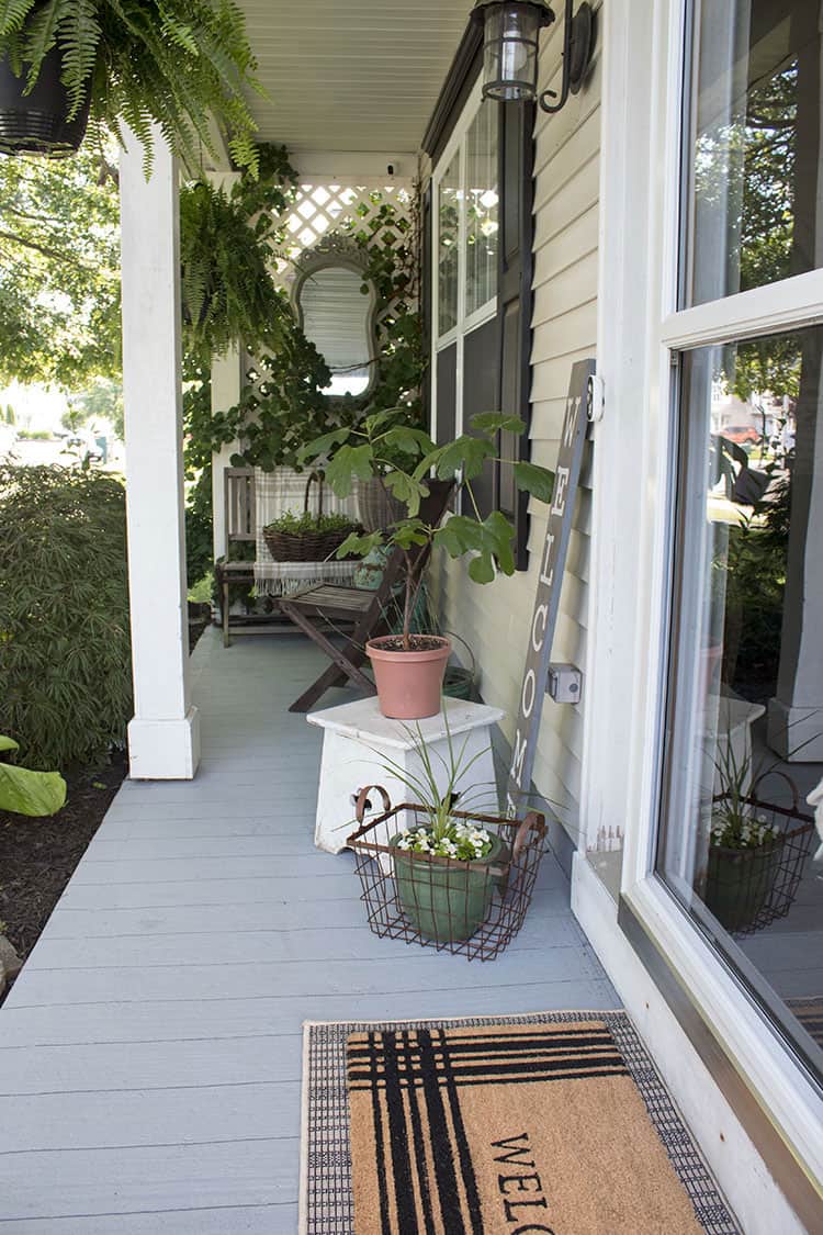 small front porch ideas, painted concrete and outdoor mirror