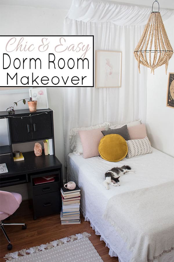 Simple dorm room decorating ideas that look chic! See the before and after of this college bedroom makeover!