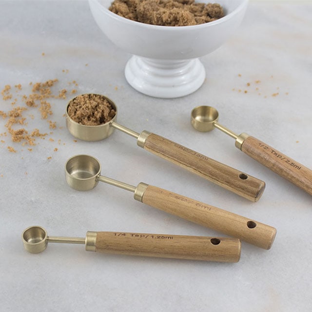 Acacia Wood and Gold Measuring Spoons, Set of 4 | Crate & Barrel