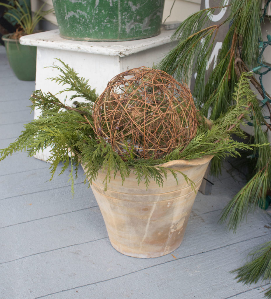DIY Winter planter for Christmas porch