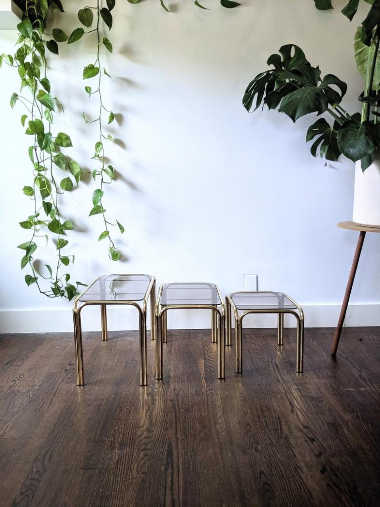 Etsy home furniture - antique brass nesting tables