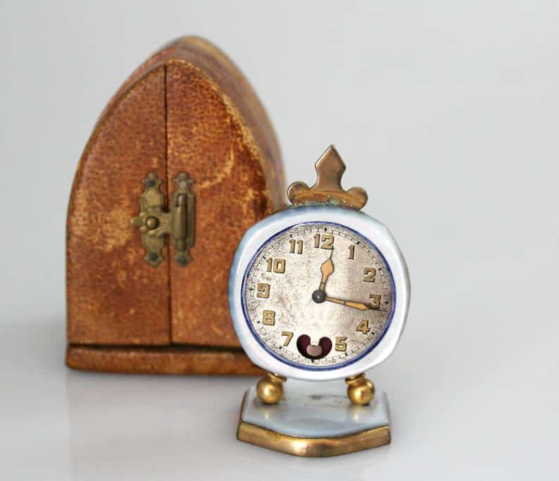 Antique vintage clock with custom leather case, French or Swiss. - unique Etsy home decor finds!