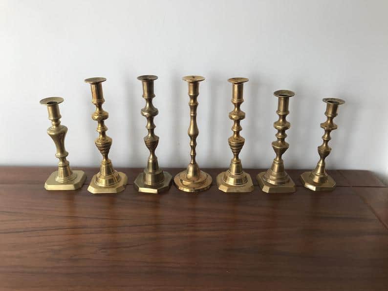 set of 7 vintage brass candleholders