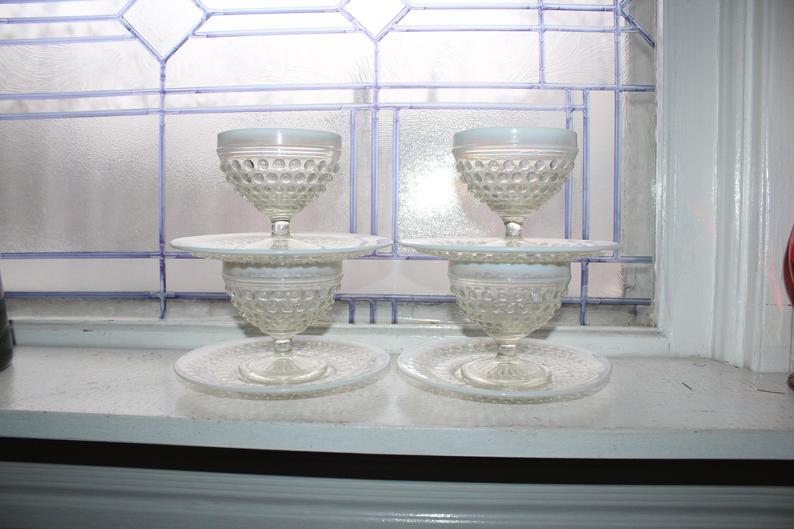 one of a kind vintage hobnail pedestal ice cream bowls!