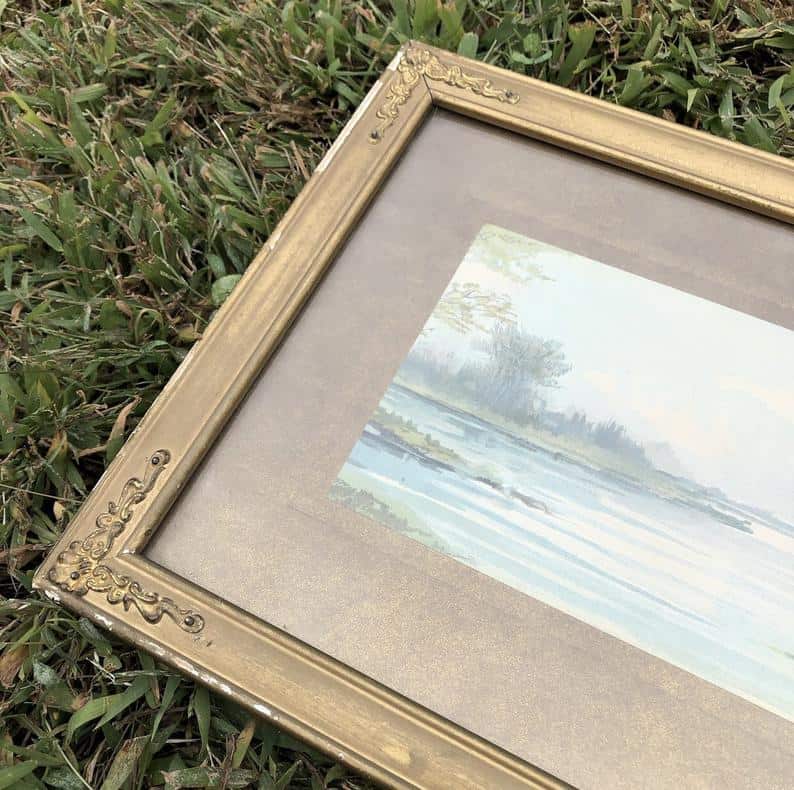 vintage watercolor painting, framed from the 1930s.  One of a kind home decor find.