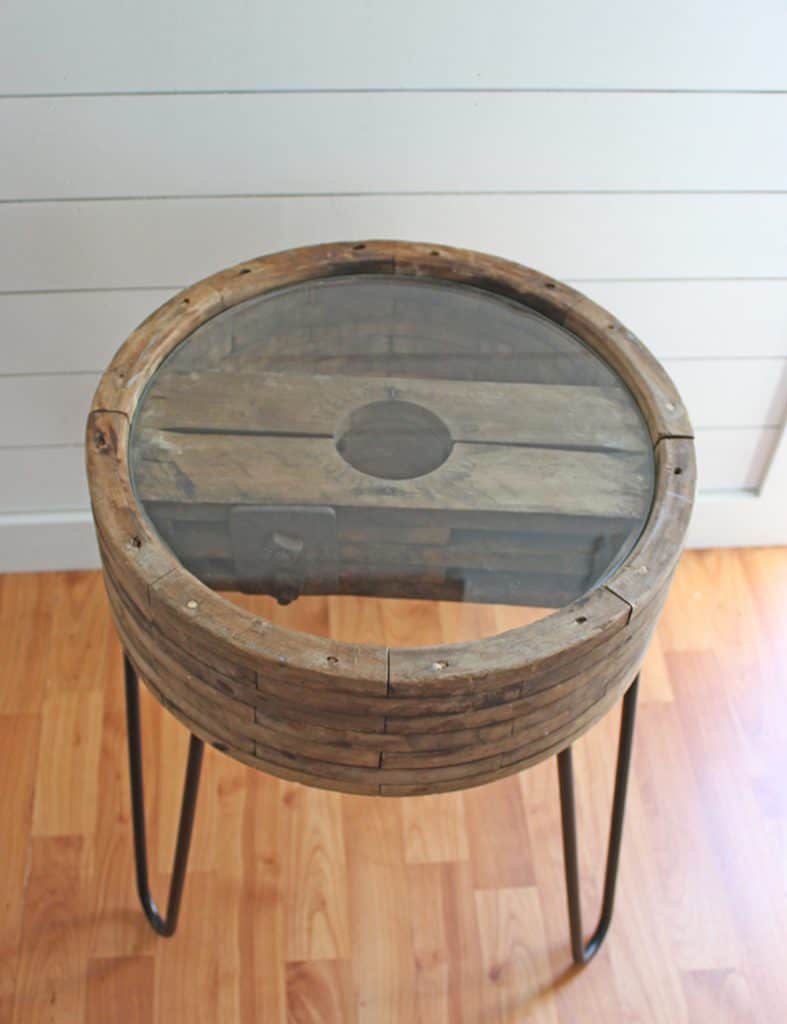 DIY Table ideas farmhouse style end table made from an old wheel