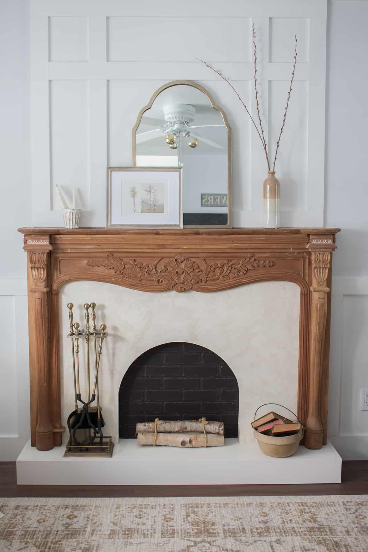 wood fireplace hearth