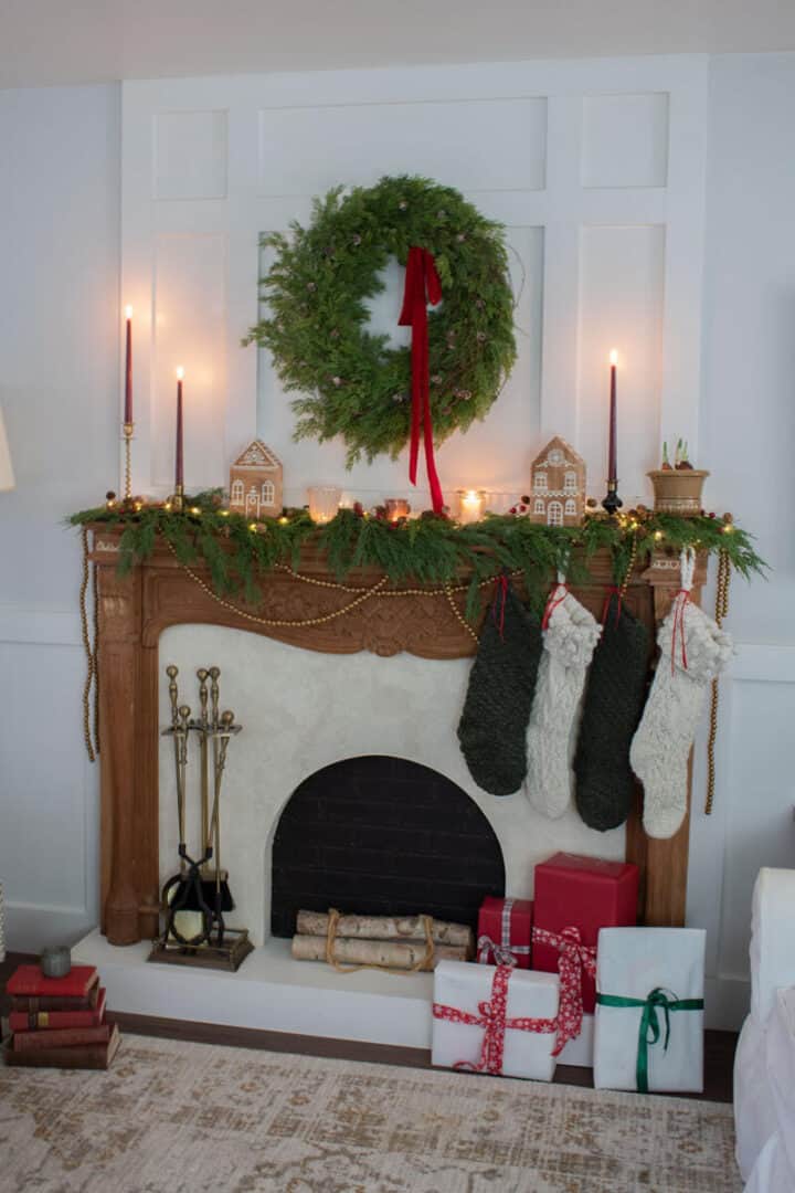 Christmas wreath above mantel