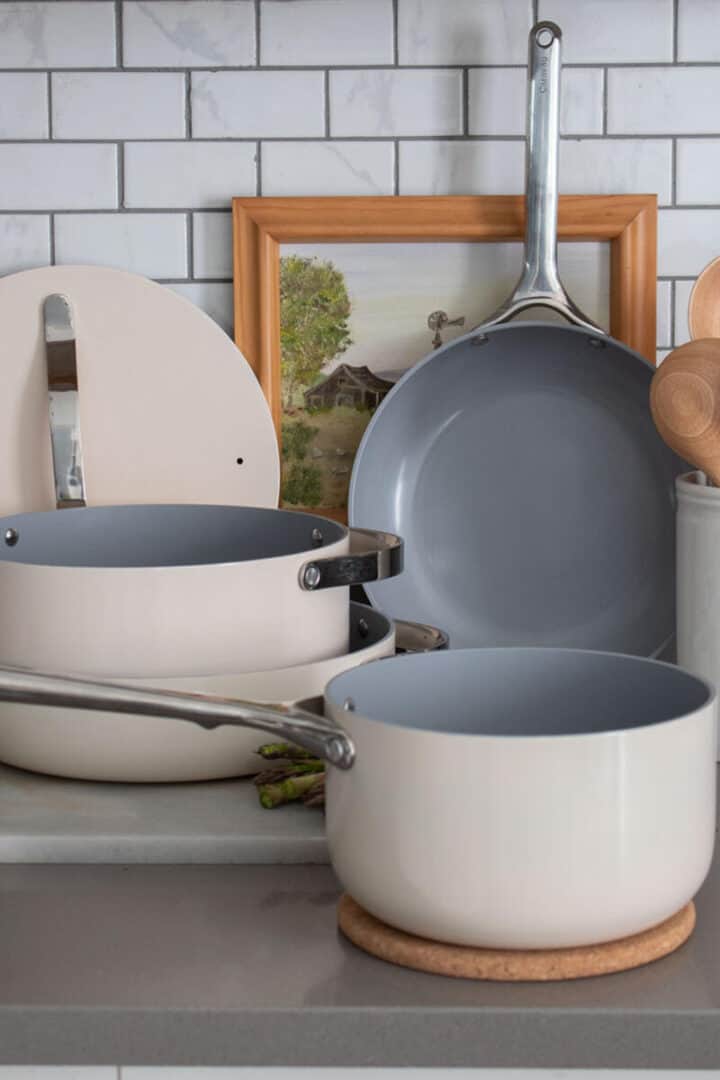 Caraway Non-Toxic and Non-Stick Cookware Set in Cream