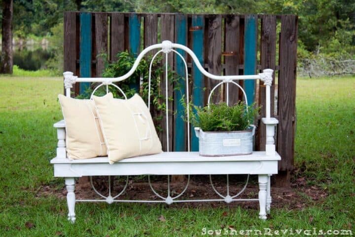 repurposed metal garden bench