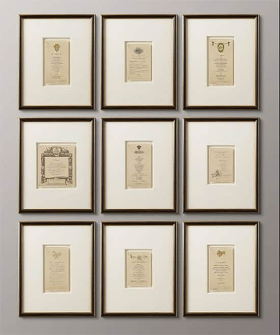 collection of framed vintage french menus